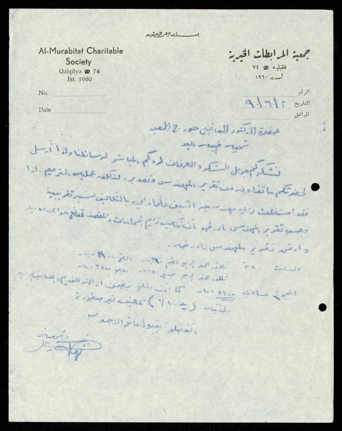 The File of the Welfare Association, al-Murabitat Charitable Society, Qalqilya, 1988-1991