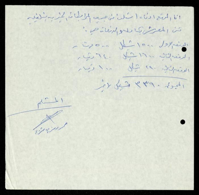 ملف فواتير وسندات قبض وموازنات جمعية المرابطات الخيرية، قلقيلية، 1988-1992