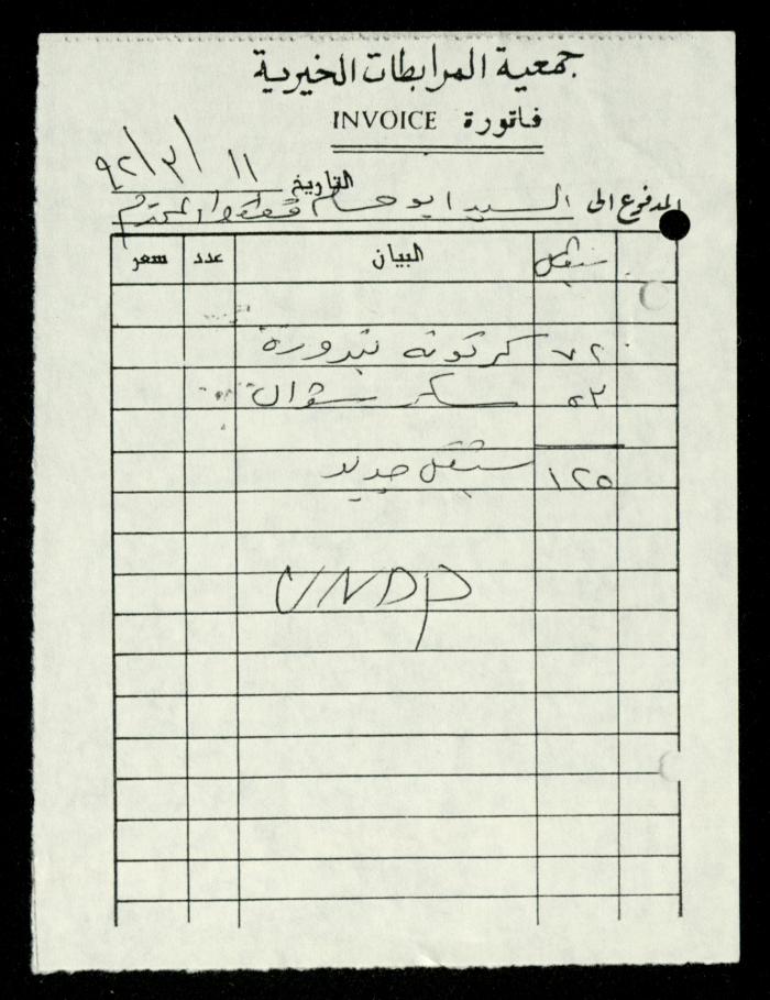 ملف فواتير وسندات قبض وموازنات جمعية المرابطات الخيرية، قلقيلية، 1988-1992