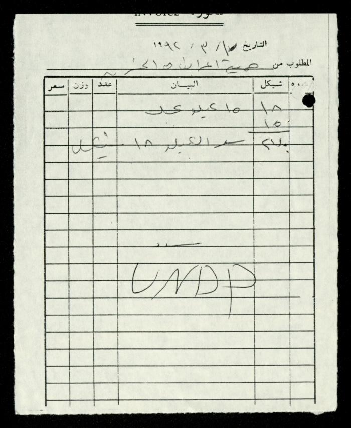 ملف فواتير وسندات قبض وموازنات جمعية المرابطات الخيرية، قلقيلية، 1988-1992