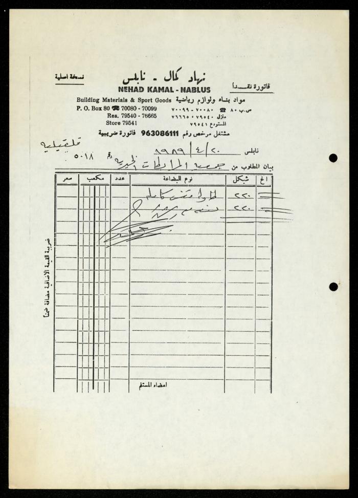 ملف فواتير وسندات قبض وموازنات جمعية المرابطات الخيرية، قلقيلية، 1988-1992