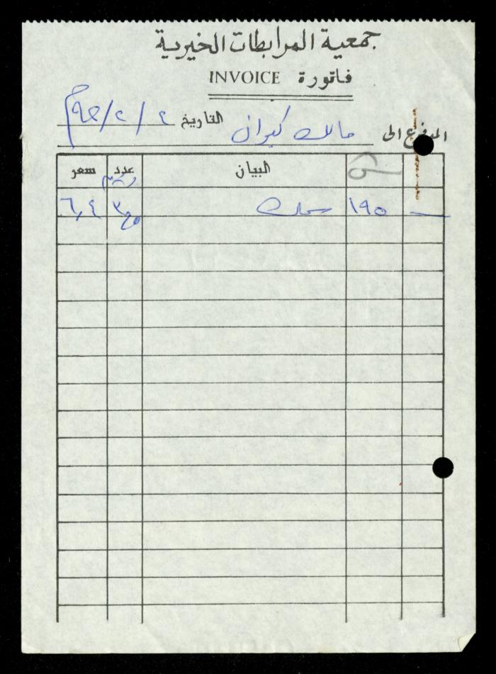 ملف فواتير وسندات قبض وموازنات جمعية المرابطات الخيرية، قلقيلية، 1988-1992