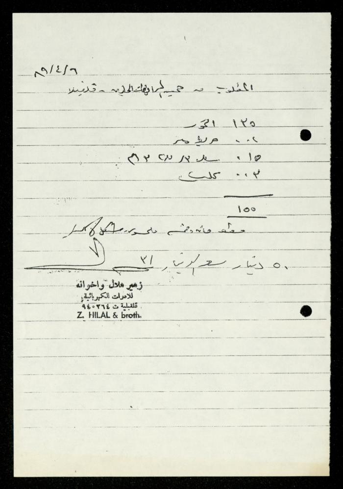 ملف فواتير وسندات قبض وموازنات جمعية المرابطات الخيرية، قلقيلية، 1988-1992