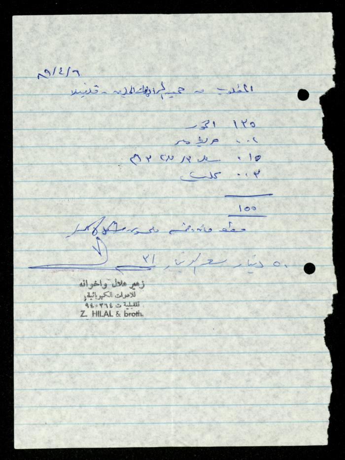ملف فواتير وسندات قبض وموازنات جمعية المرابطات الخيرية، قلقيلية، 1988-1992