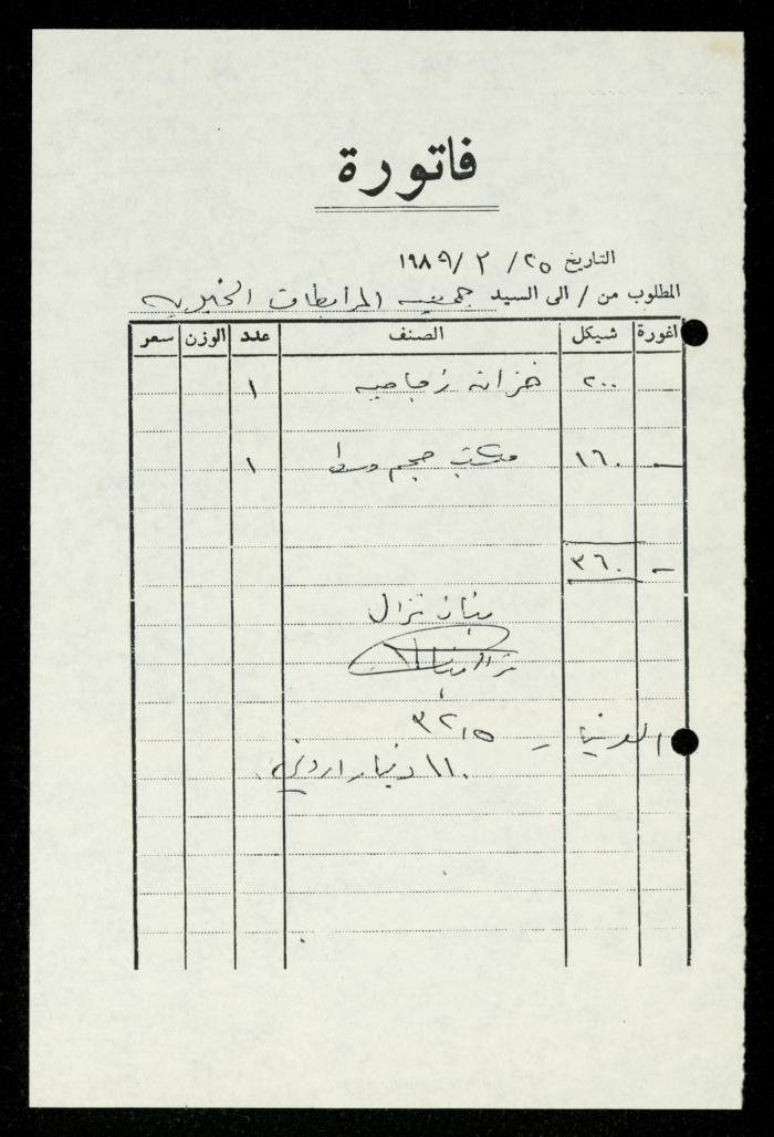 ملف فواتير وسندات قبض وموازنات جمعية المرابطات الخيرية، قلقيلية، 1988-1992