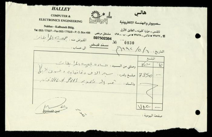 ملف فواتير وسندات قبض وموازنات جمعية المرابطات الخيرية، قلقيلية، 1988-1992