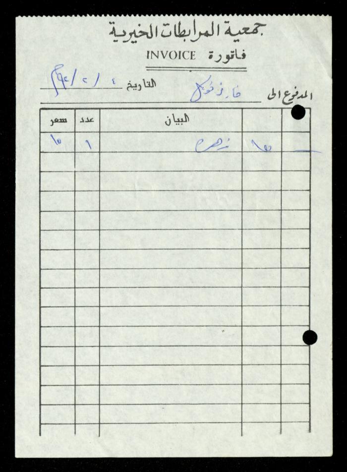 ملف فواتير وسندات قبض وموازنات جمعية المرابطات الخيرية، قلقيلية، 1988-1992