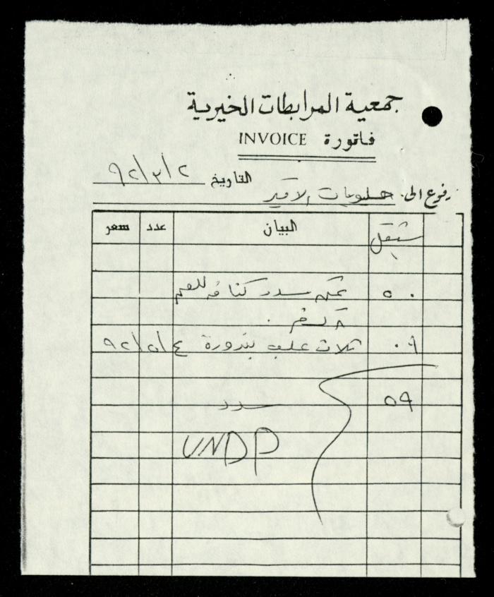 ملف فواتير وسندات قبض وموازنات جمعية المرابطات الخيرية، قلقيلية، 1988-1992
