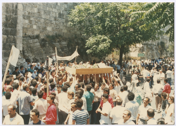 The Casket of Shaheed Omar al-Qasim in the Yards of al-Aqsa Mosque, Jerusalem, June 1989