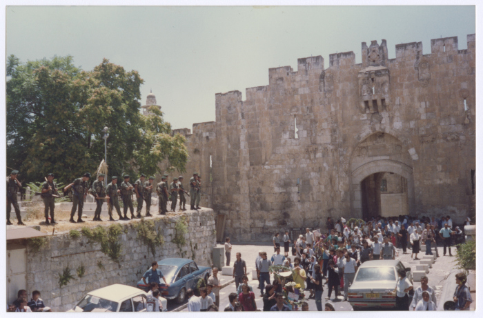 The Mourners of Shaheed Omar al-Qasim Exiting through al-Asbat Gate, Jerusalem, 6 June 1989