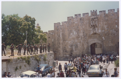 The Mourners of Shaheed Omar al-Qasim Exiting through al-Asbat Gate, Jerusalem, 6 June 1989
