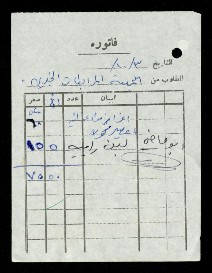 A File of Food Bills, al-Murabitat Charitable Society, Qalqilya, 1994