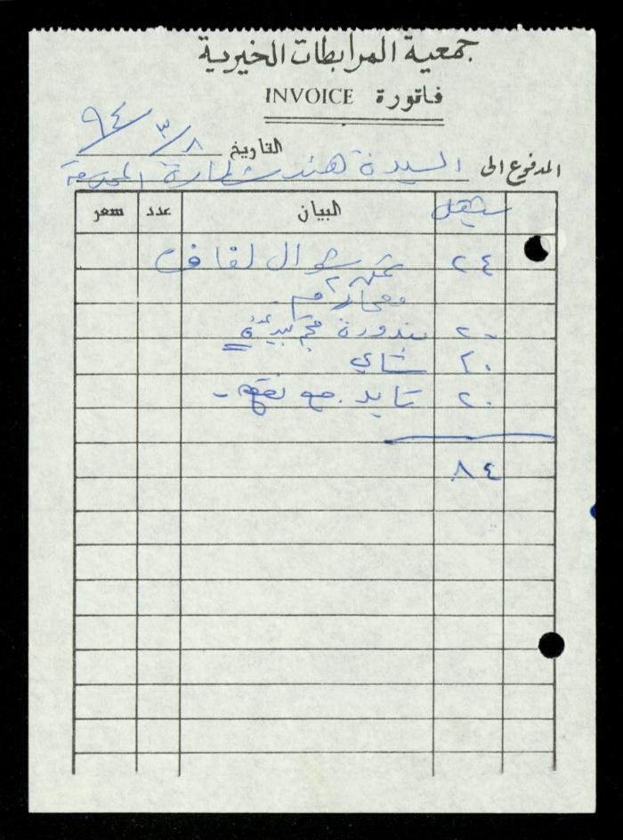 A File of Food Bills, al-Murabitat Charitable Society, Qalqilya, 1994