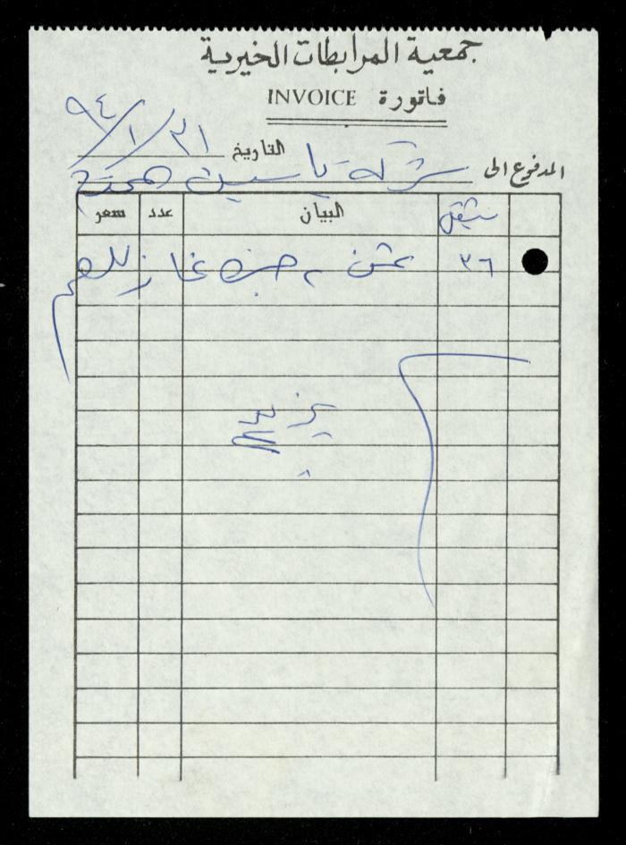 A File of Food Bills, al-Murabitat Charitable Society, Qalqilya, 1994