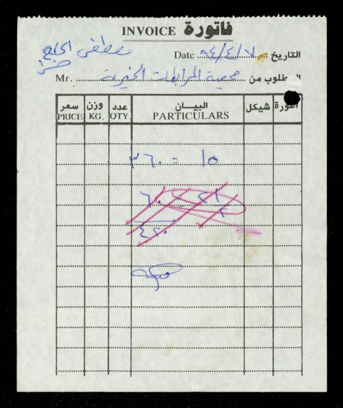 A File of Food Bills, al-Murabitat Charitable Society, Qalqilya, 1994