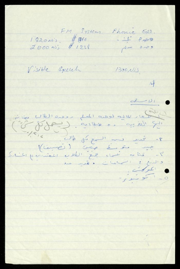 The Tender File for Hearing Aids for the Deaf and Mute, al-Murabitat Charitable Society, Qalqilya, 1990-1992