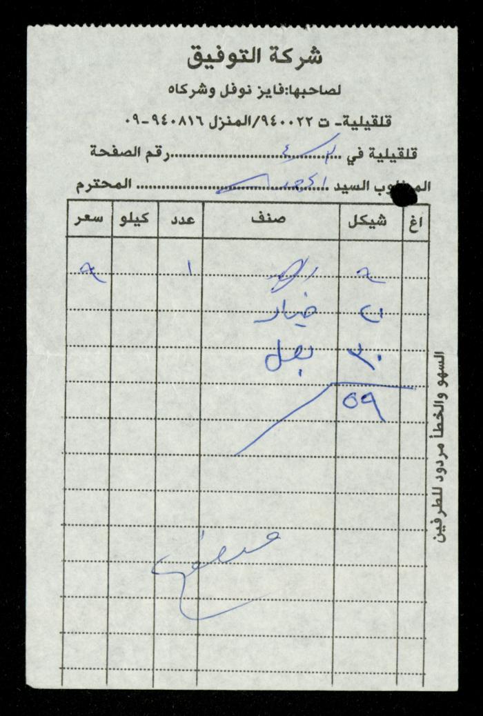 A File of Food Bills, al-Murabitat Charitable Society, Qalqilya, 1994