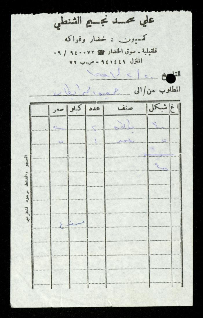 A File of Food Bills, al-Murabitat Charitable Society, Qalqilya, 1994