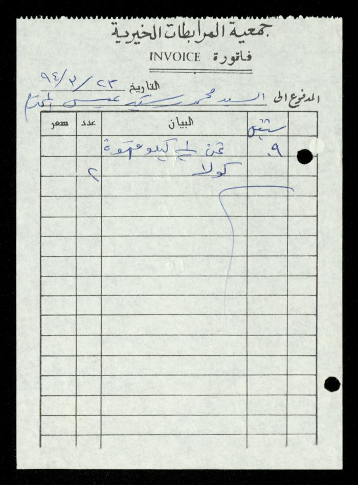 A File of Food Bills, al-Murabitat Charitable Society, Qalqilya, 1994