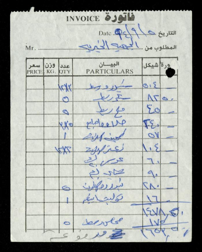 A File of Food Bills, al-Murabitat Charitable Society, Qalqilya, 1994