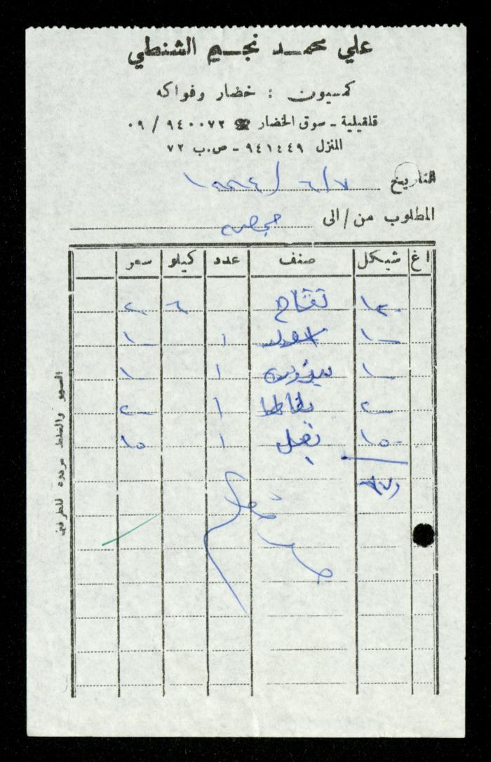 A File of Food Bills, al-Murabitat Charitable Society, Qalqilya, 1994