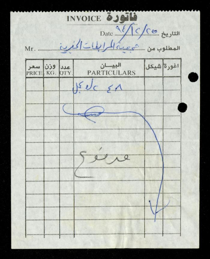 A File of Food Bills, al-Murabitat Charitable Society, Qalqilya, 1994