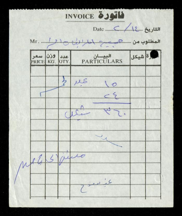 A File of Food Bills, al-Murabitat Charitable Society, Qalqilya, 1994