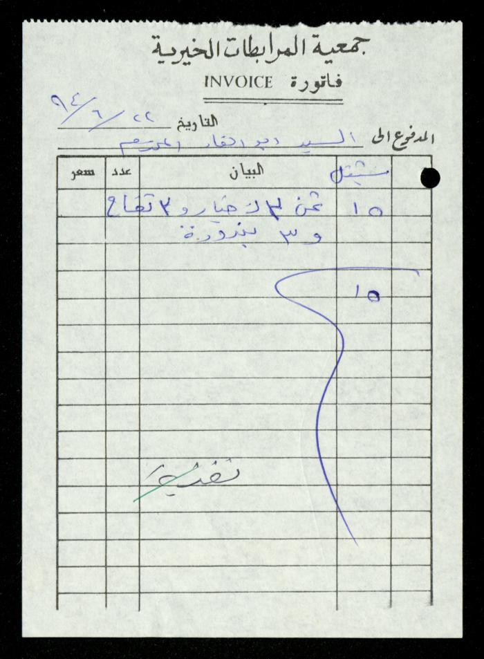 A File of Food Bills, al-Murabitat Charitable Society, Qalqilya, 1994