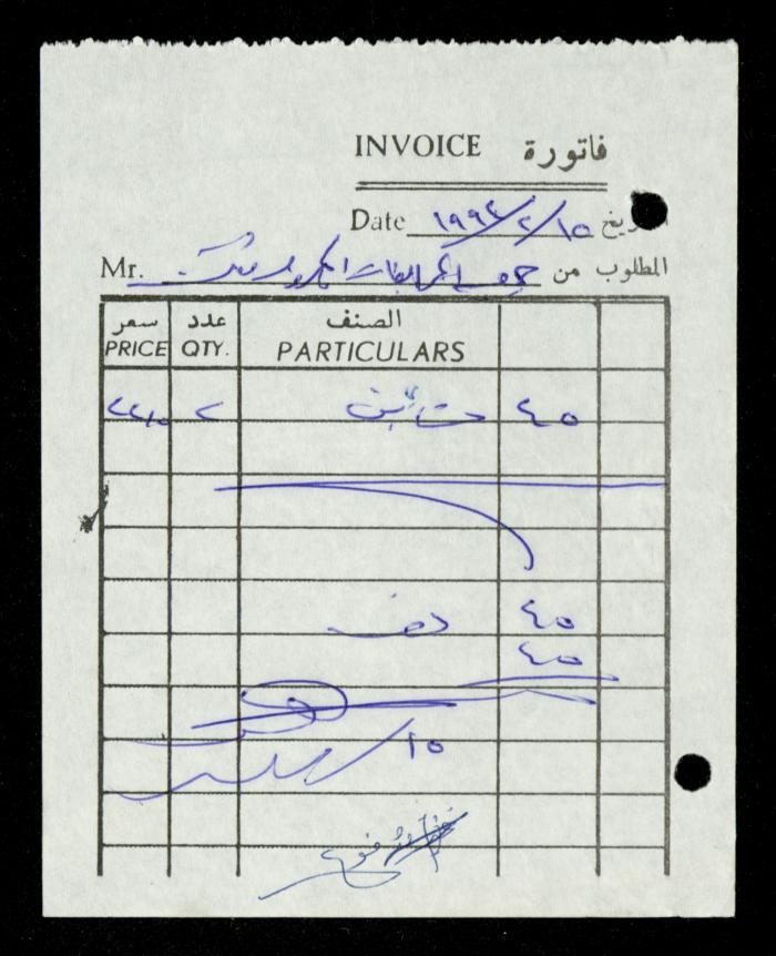 A File of Food Bills, al-Murabitat Charitable Society, Qalqilya, 1994