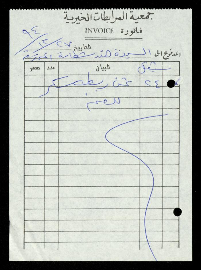 A File of Food Bills, al-Murabitat Charitable Society, Qalqilya, 1994
