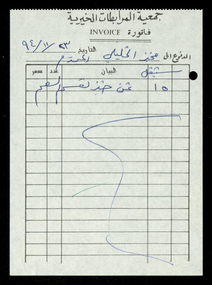 A File of Food Bills, al-Murabitat Charitable Society, Qalqilya, 1994
