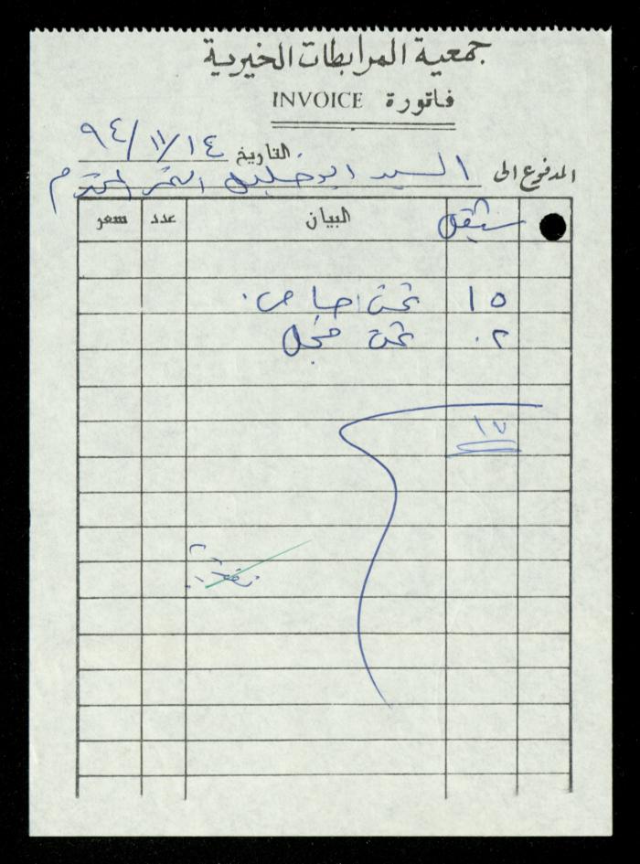 A File of Food Bills, al-Murabitat Charitable Society, Qalqilya, 1994