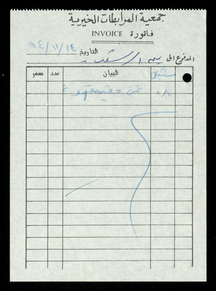 A File of Food Bills, al-Murabitat Charitable Society, Qalqilya, 1994