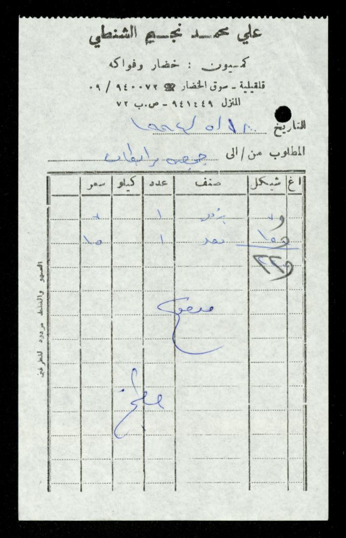 A File of Food Bills, al-Murabitat Charitable Society, Qalqilya, 1994