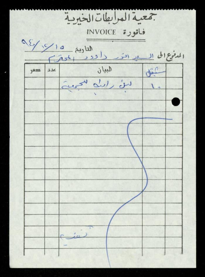 A File of Food Bills, al-Murabitat Charitable Society, Qalqilya, 1994