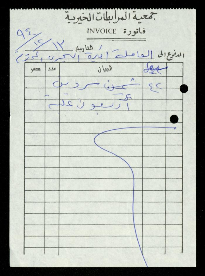 A File of Food Bills, al-Murabitat Charitable Society, Qalqilya, 1994