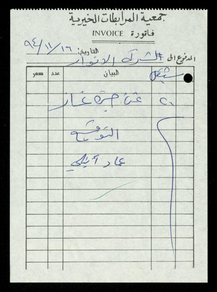 A File of Food Bills, al-Murabitat Charitable Society, Qalqilya, 1994