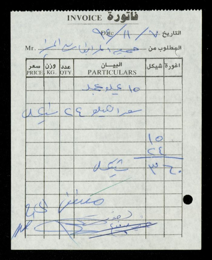 A File of Food Bills, al-Murabitat Charitable Society, Qalqilya, 1994