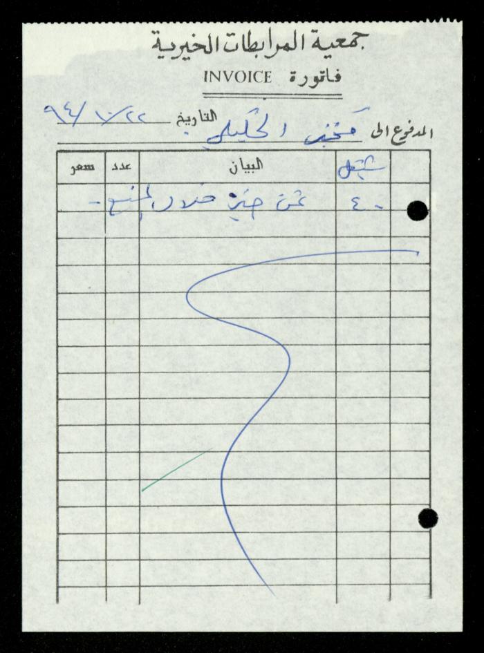 A File of Food Bills, al-Murabitat Charitable Society, Qalqilya, 1994