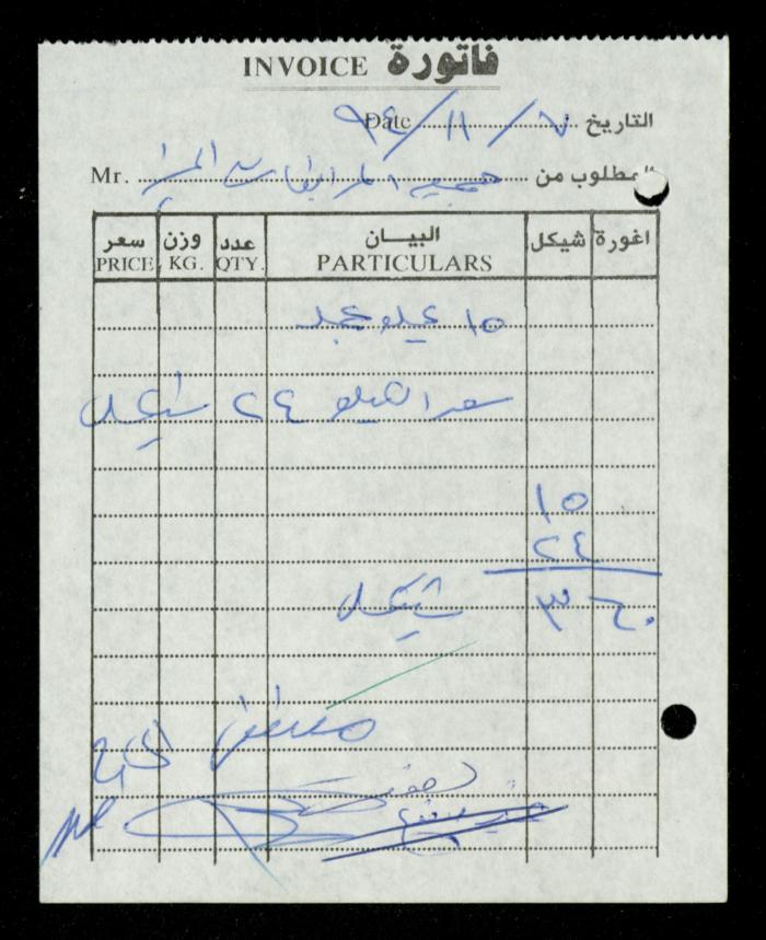 A File of Food Bills, al-Murabitat Charitable Society, Qalqilya, 1994