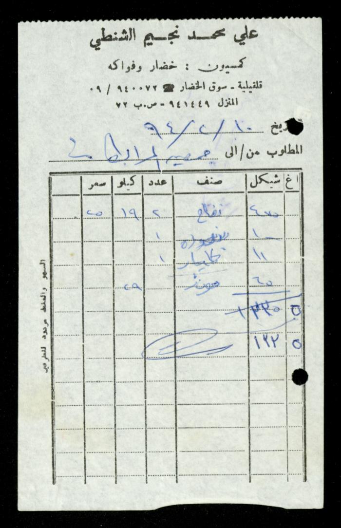 A File of Food Bills, al-Murabitat Charitable Society, Qalqilya, 1994