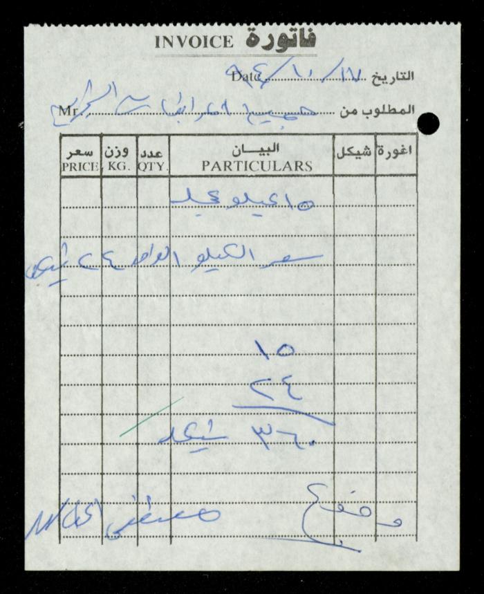 A File of Food Bills, al-Murabitat Charitable Society, Qalqilya, 1994
