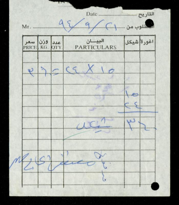 A File of Food Bills, al-Murabitat Charitable Society, Qalqilya, 1994