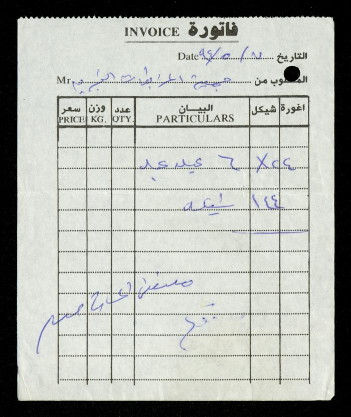 A File of Food Bills, al-Murabitat Charitable Society, Qalqilya, 1994