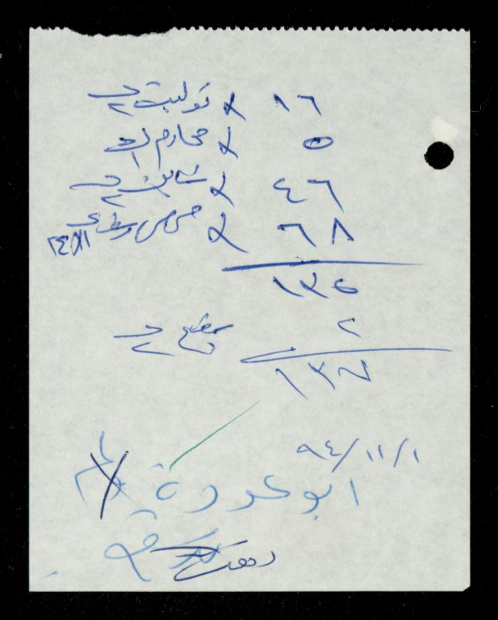 A File of Food Bills, al-Murabitat Charitable Society, Qalqilya, 1994