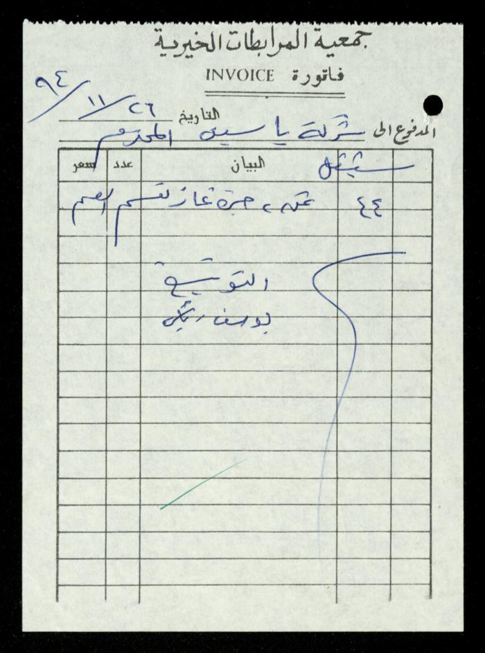 A File of Food Bills, al-Murabitat Charitable Society, Qalqilya, 1994