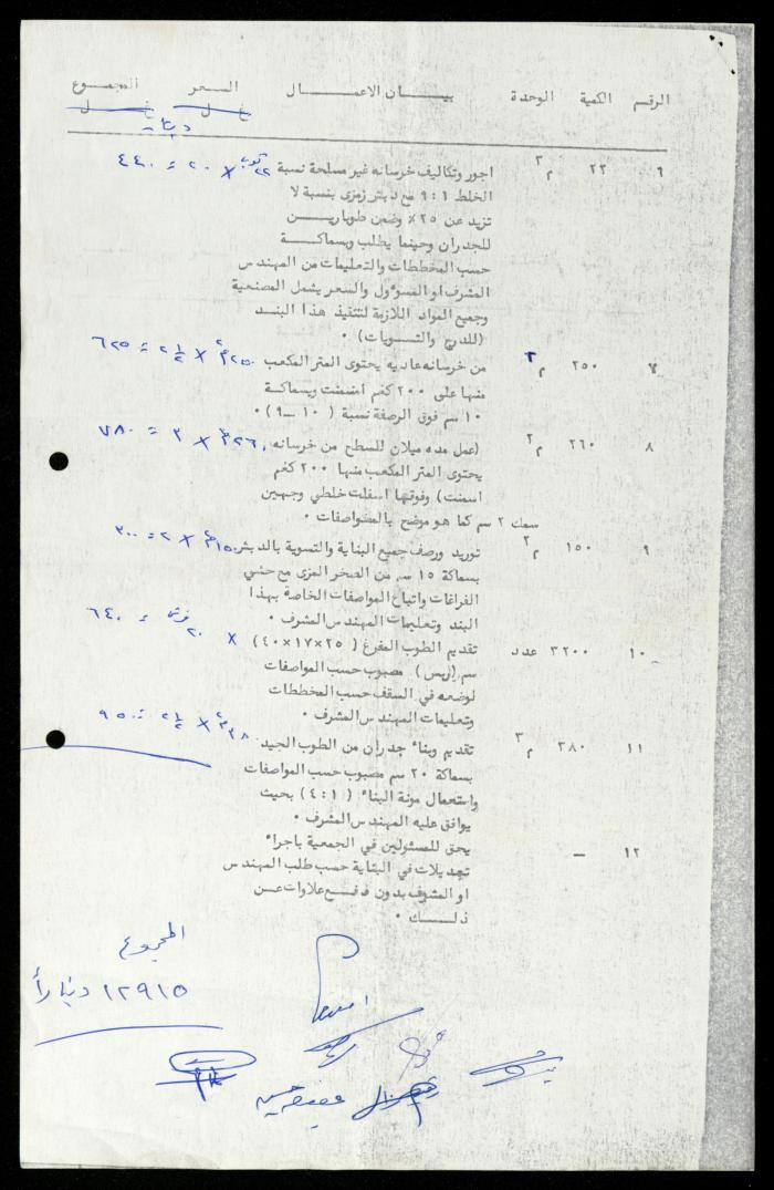 Construction Agreements File, al-Murabitat Charitable Society, Qalqilya, 1978-1979