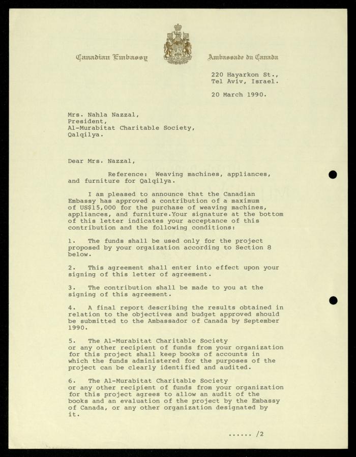 The File of the Canadian Embassy, al-Murabitat Charitable Society, 1989-1992