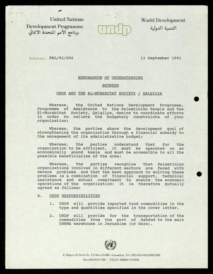 The File of the UNDP, al-Murabitat Charitable Society, 1990-1992