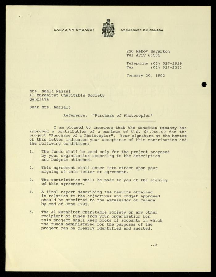 The File of the Canadian Embassy, al-Murabitat Charitable Society, 1989-1992